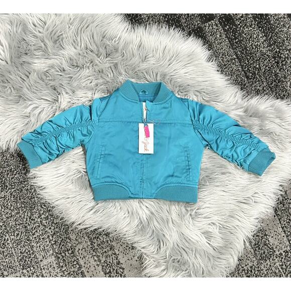 Cat & Jack Teal Bomber Jacket W/Rainbow Appliquéd Back Size 12month‎ - Picture 2 of 4